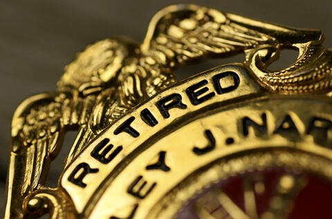 Retired Correction Officer Timothy Heaton receives his Retired Shield